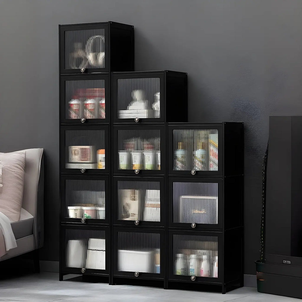 Élégante vitrine en bambou noir et verre pour salon