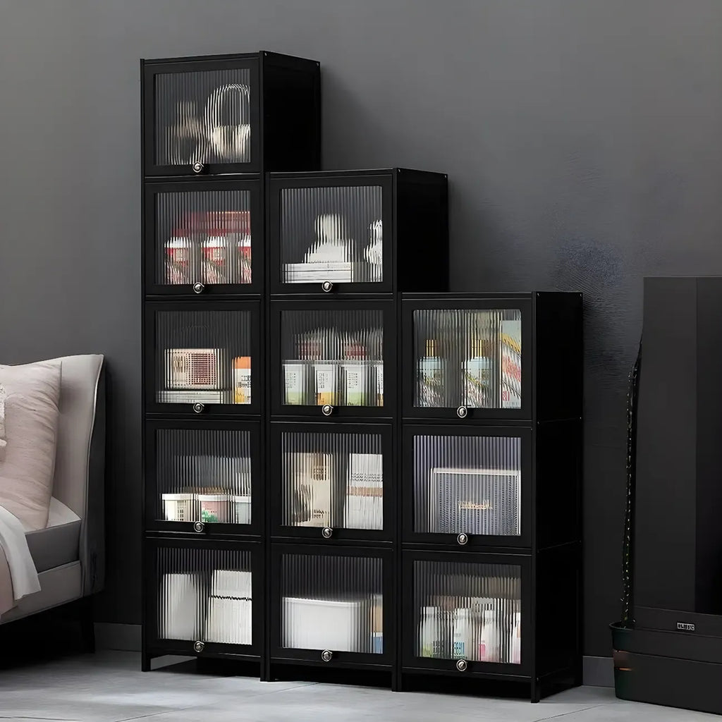 Élégante vitrine en bambou noir et verre pour salon