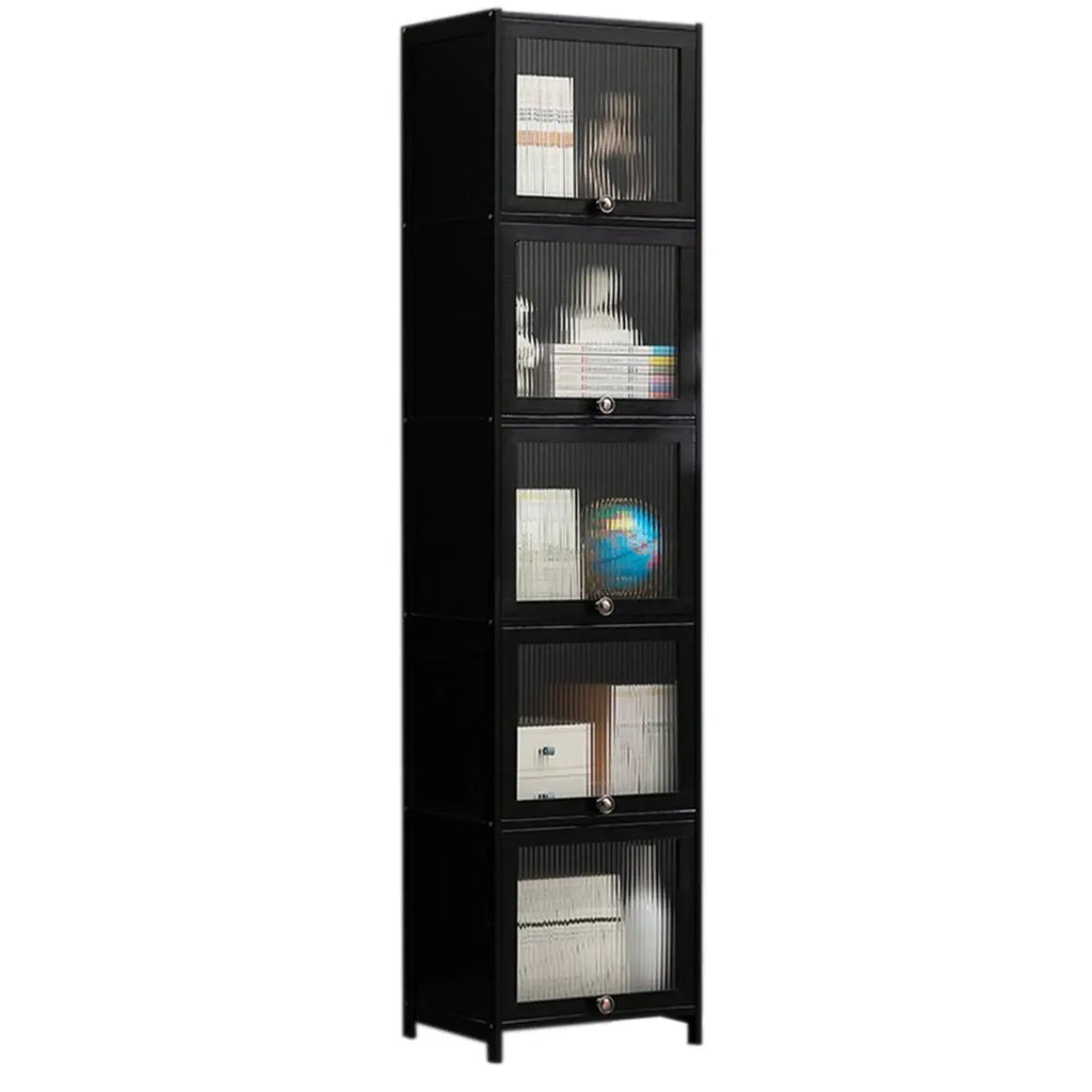 Élégante vitrine en bambou noir et verre pour salon