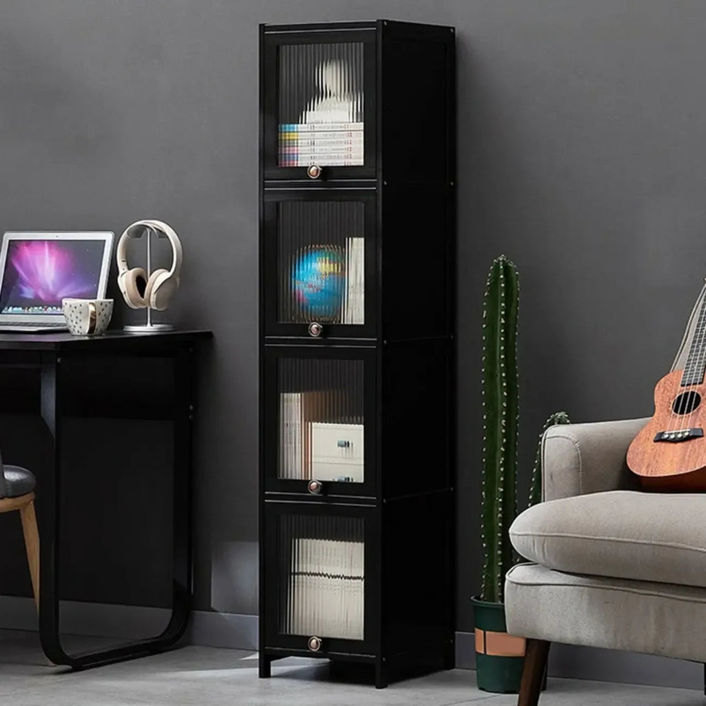 Élégante vitrine en bambou noir et verre pour salon