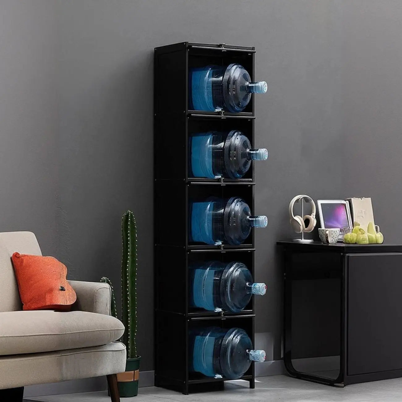 Élégante vitrine en bambou noir et verre pour salon