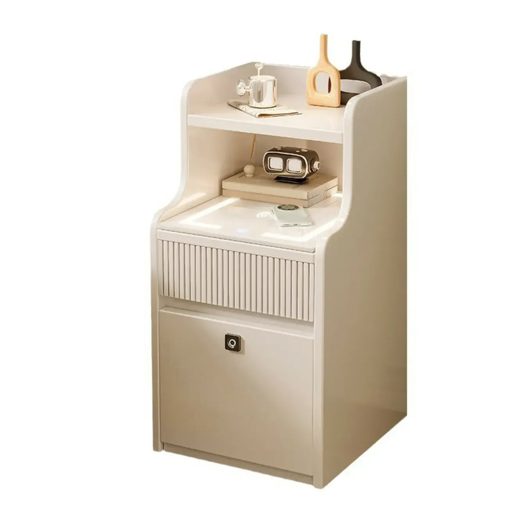 Table de chevet élégante et polyvalente en bois blanc avec serrure à empreinte digitale