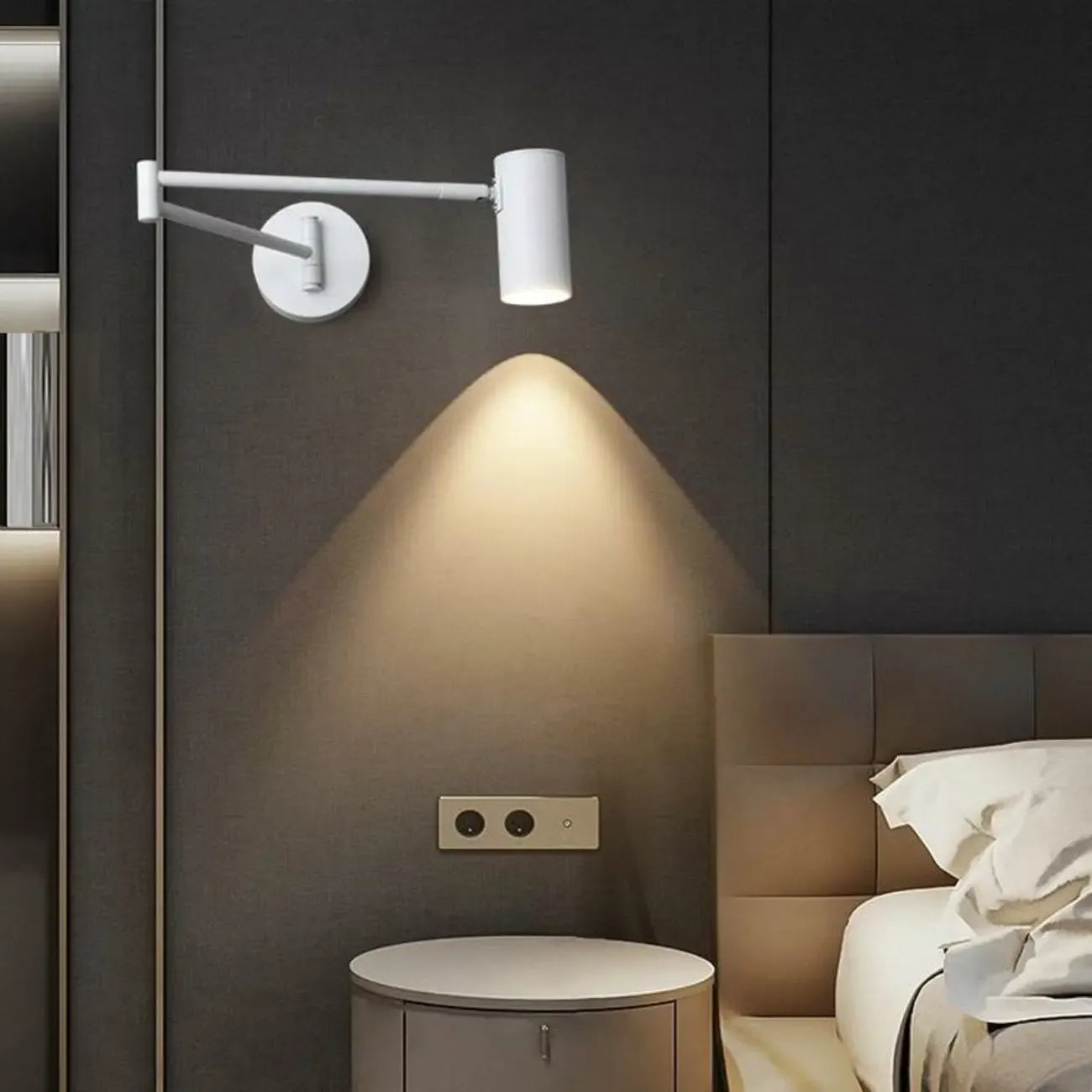 Applique murale minimaliste cylindrique en métal à bras articulé