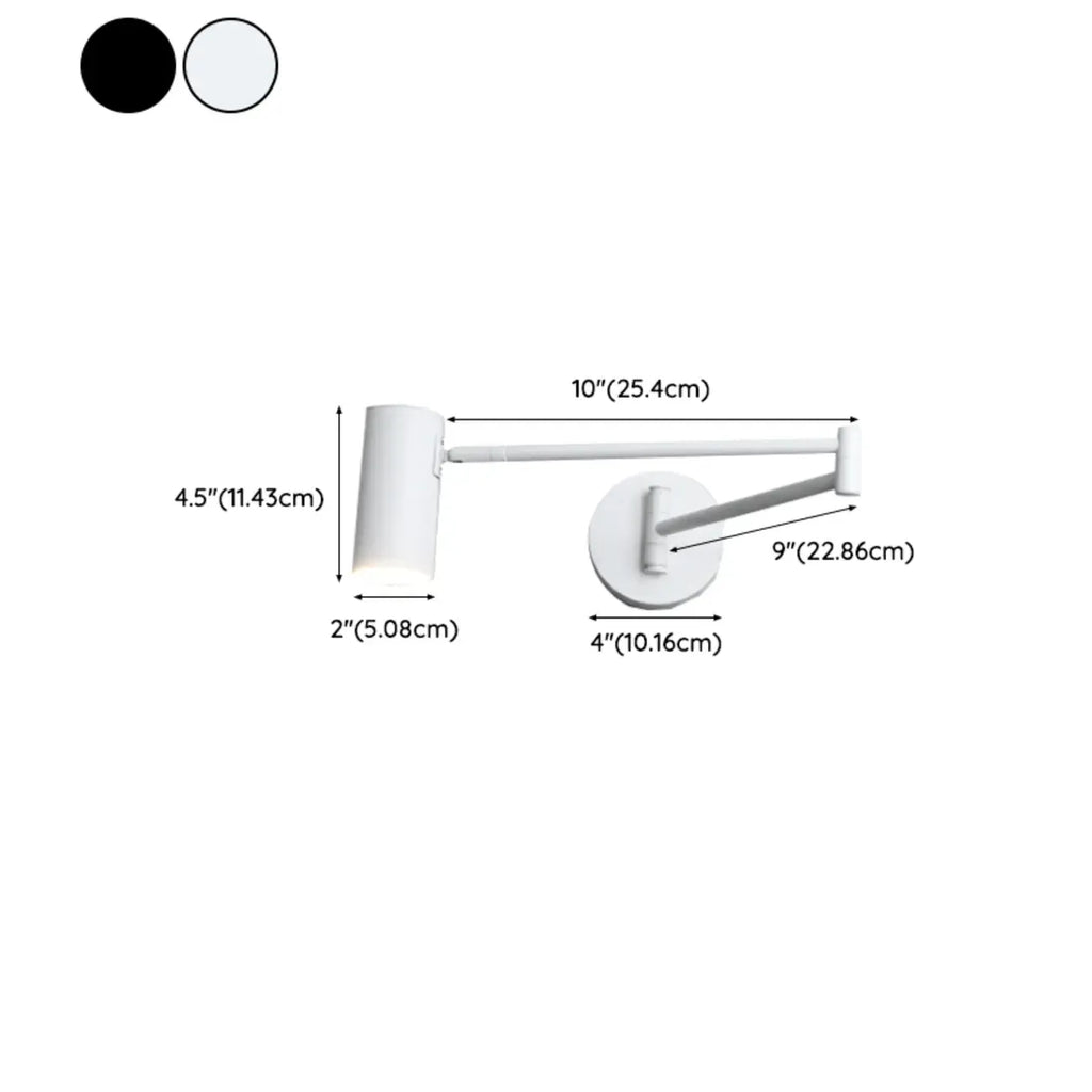 Applique murale minimaliste cylindrique en métal à bras articulé