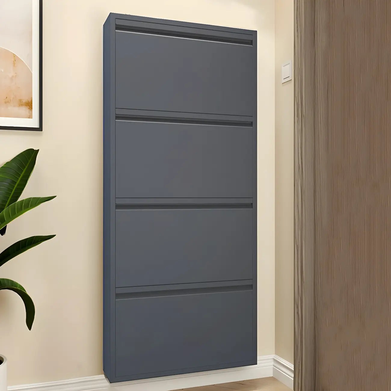 Armoire à chaussures murale en métal gris pour entrée