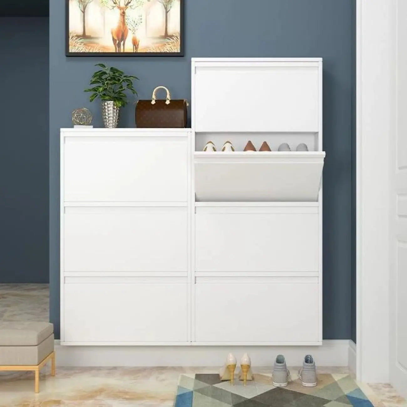 Armoire à chaussures murale en métal gris pour entrée