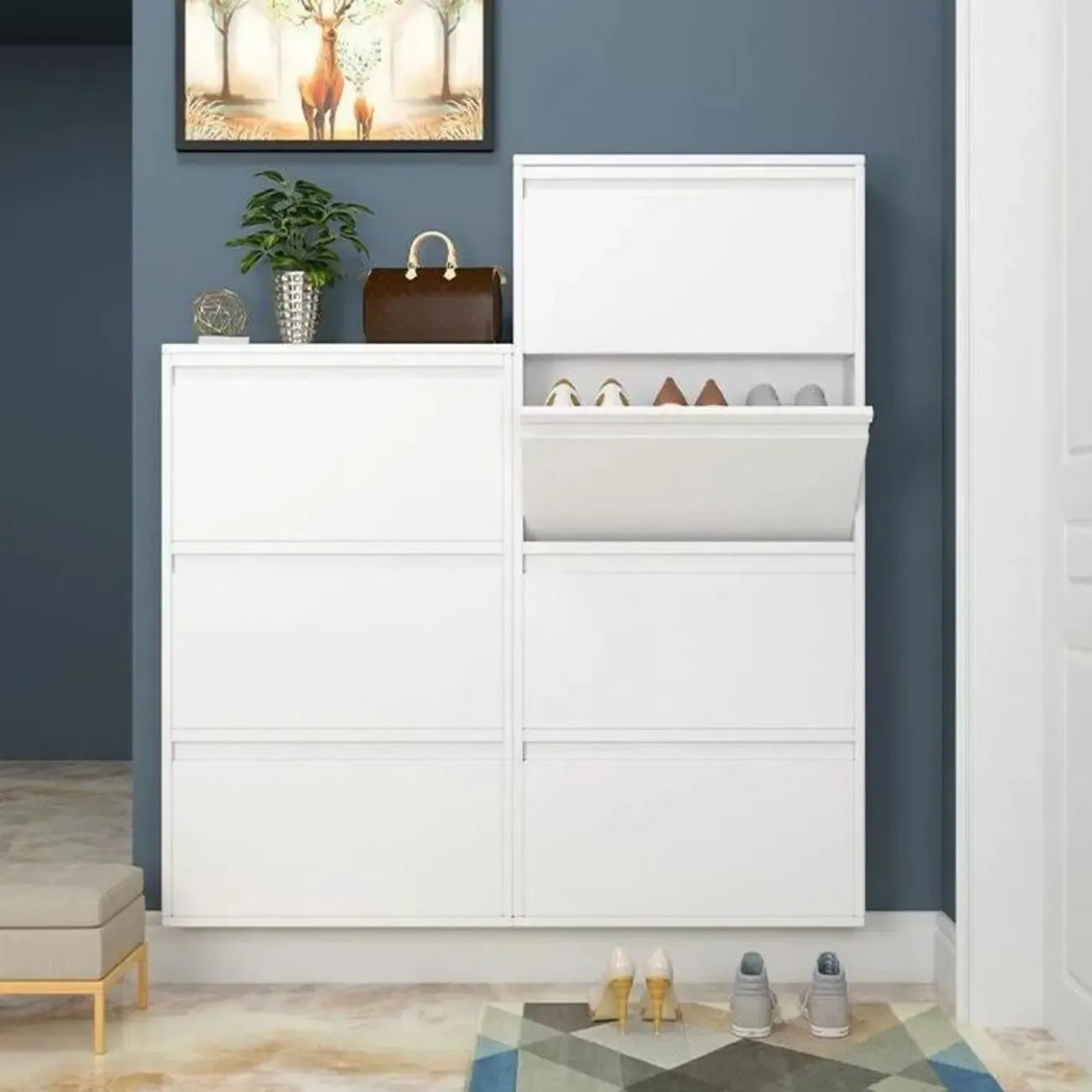 Armoire à chaussures murale en métal gris pour entrée