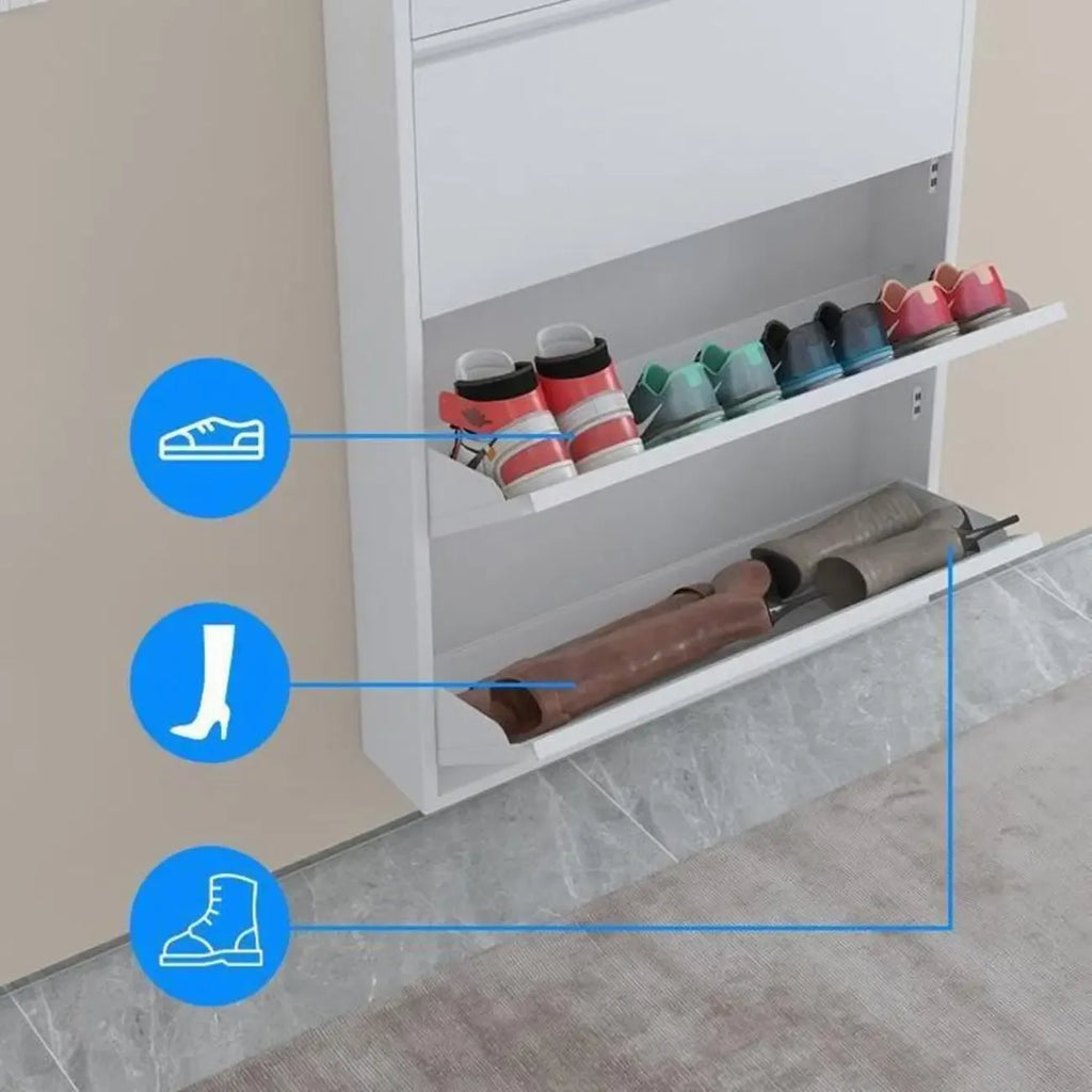 Armoire à chaussures murale en métal gris pour entrée