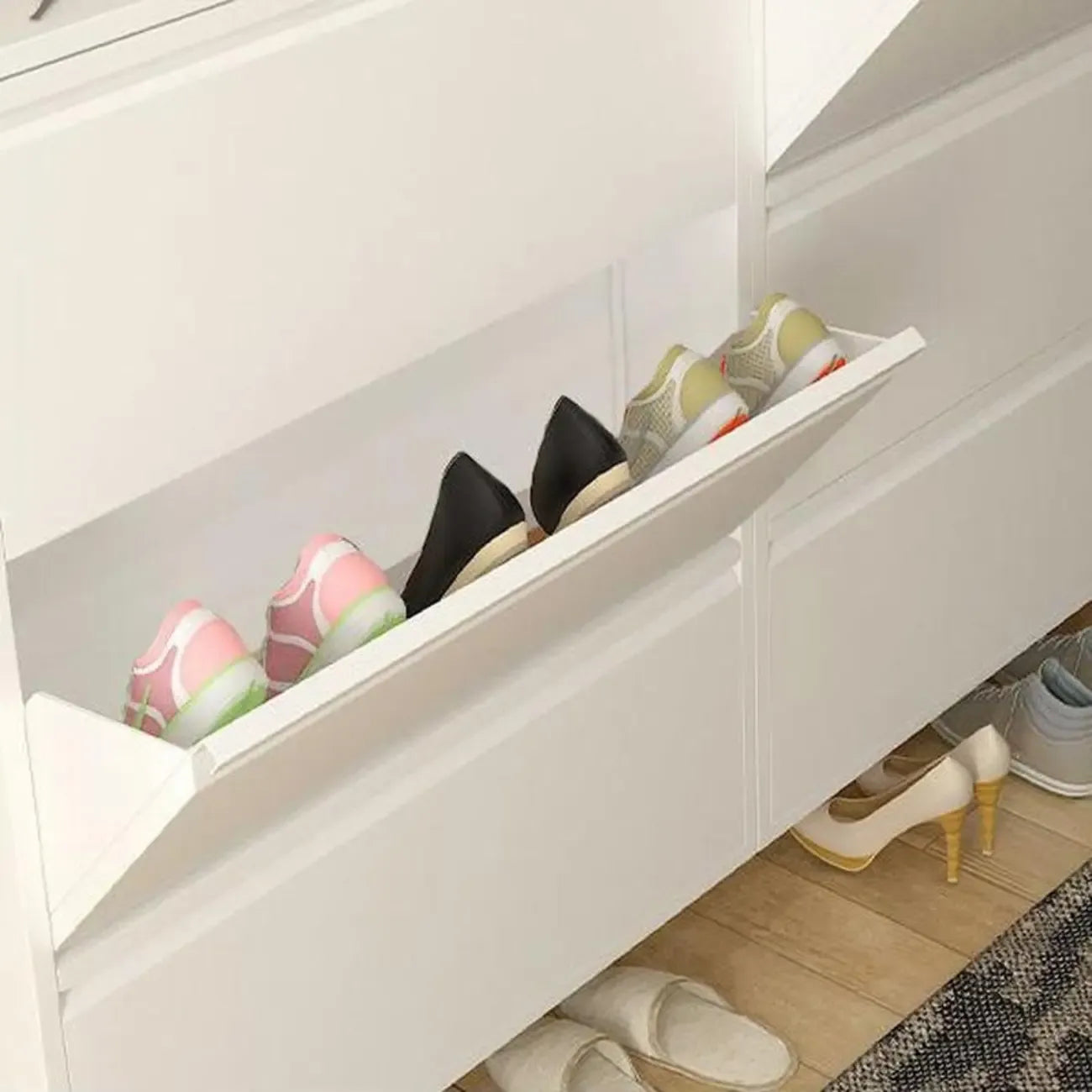 Armoire à chaussures murale en métal gris pour entrée