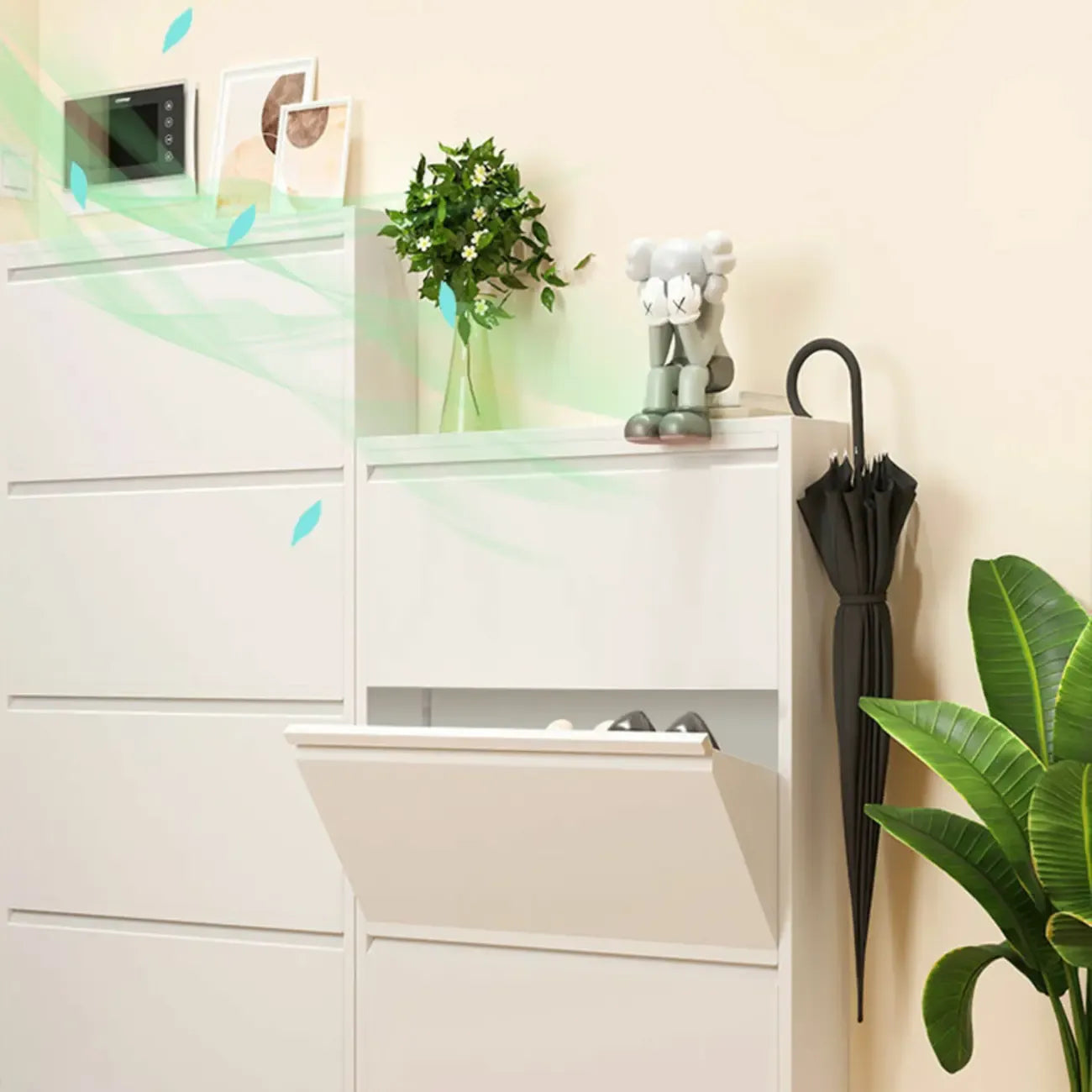 Armoire à chaussures murale en métal gris pour entrée