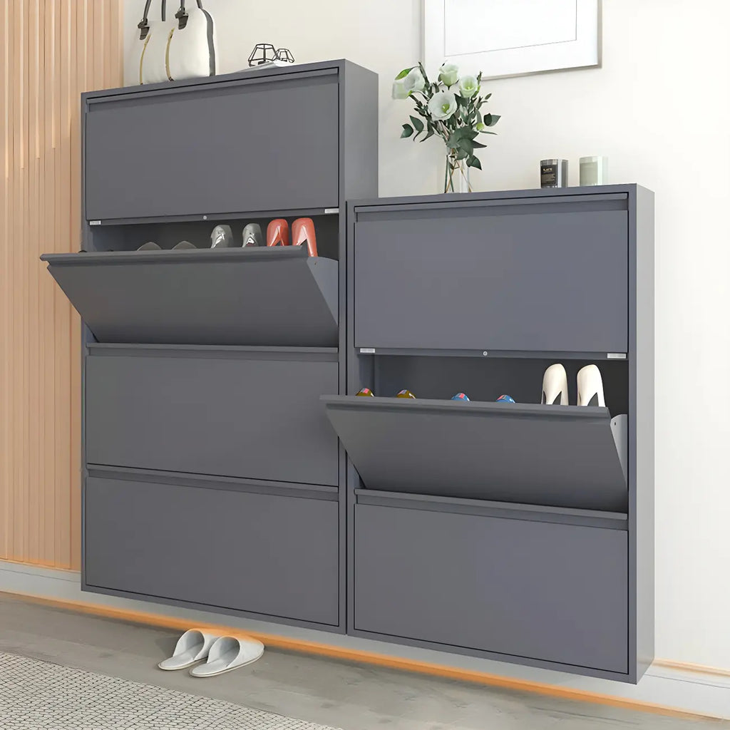 Armoire à chaussures murale en métal gris/blanc