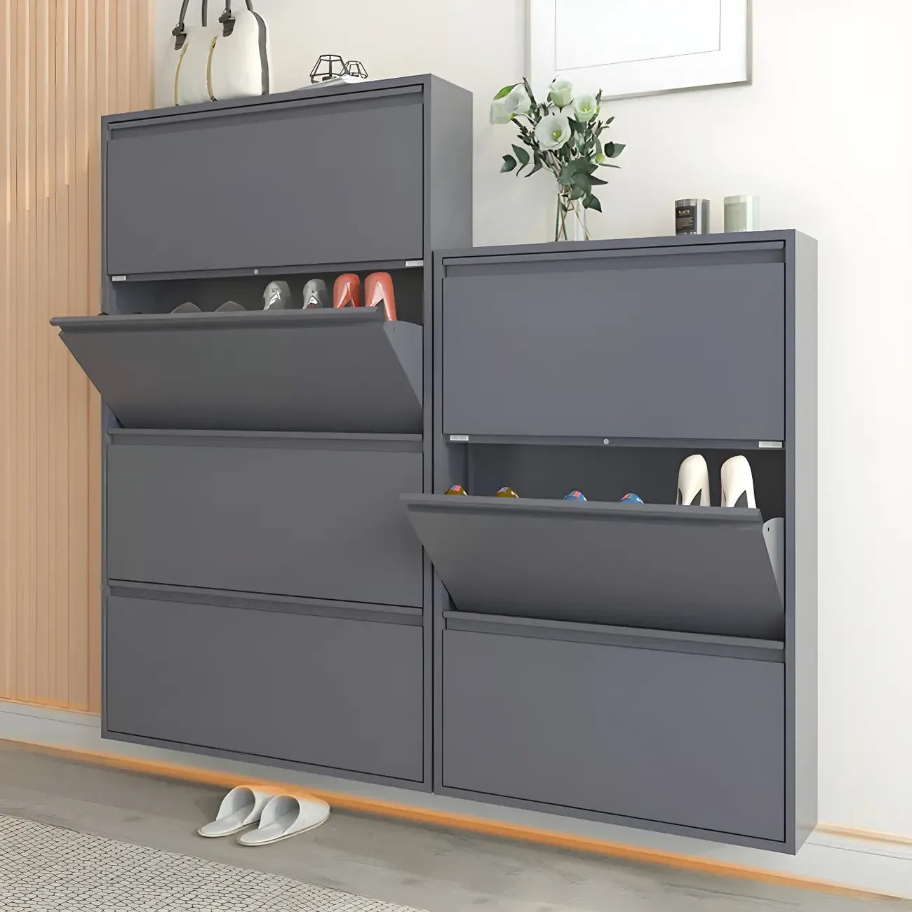 Armoire à chaussures murale en métal gris/blanc