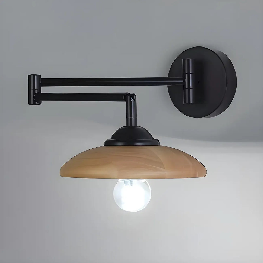 Applique murale vintage en noyer à bras articulé avec abat-jour en bois