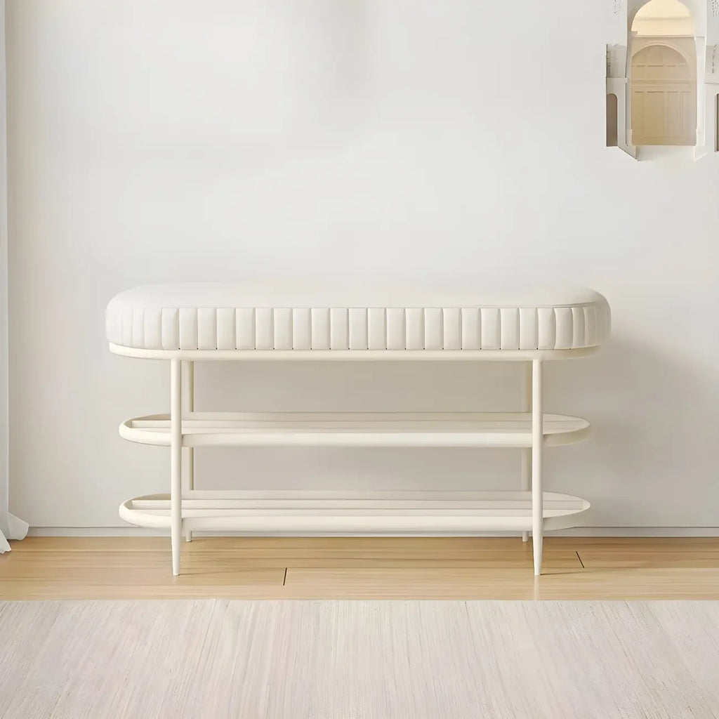 Banc porte-chaussures ovale élégant en métal rembourré