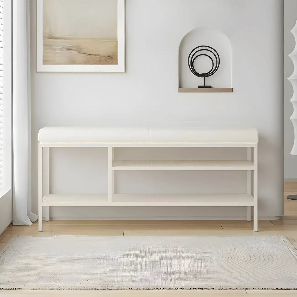 Banc porte-chaussures ovale élégant en métal rembourré