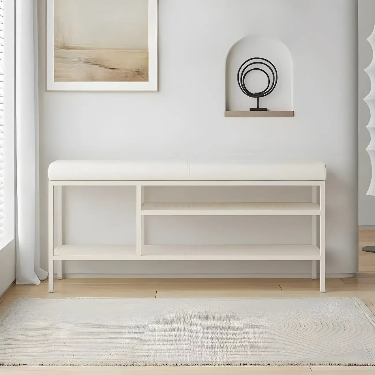 Banc porte-chaussures ovale élégant en métal rembourré