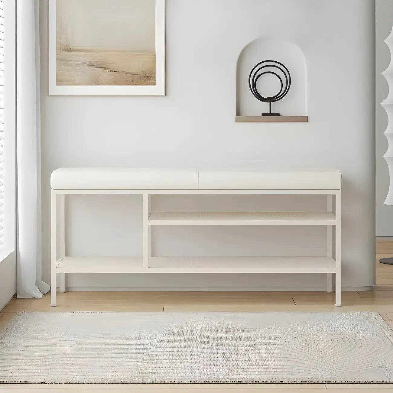 Banc porte-chaussures ovale élégant en métal rembourré