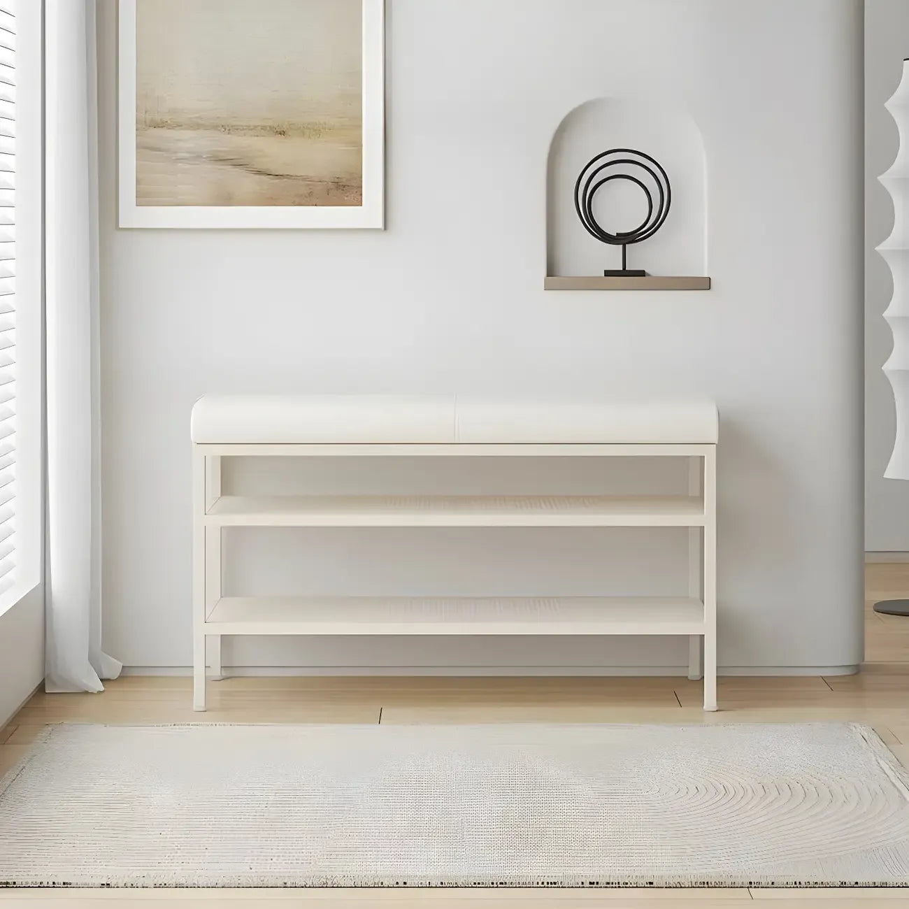 Banc porte-chaussures ovale élégant en métal rembourré