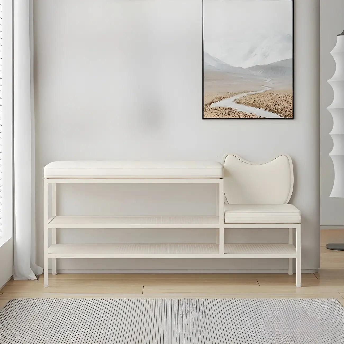 Banc porte-chaussures ovale élégant en métal rembourré