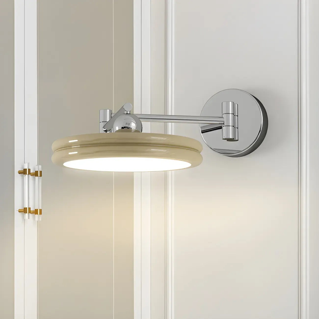 Applique murale LED ronde à bras articulé à 2 couches pour chambre