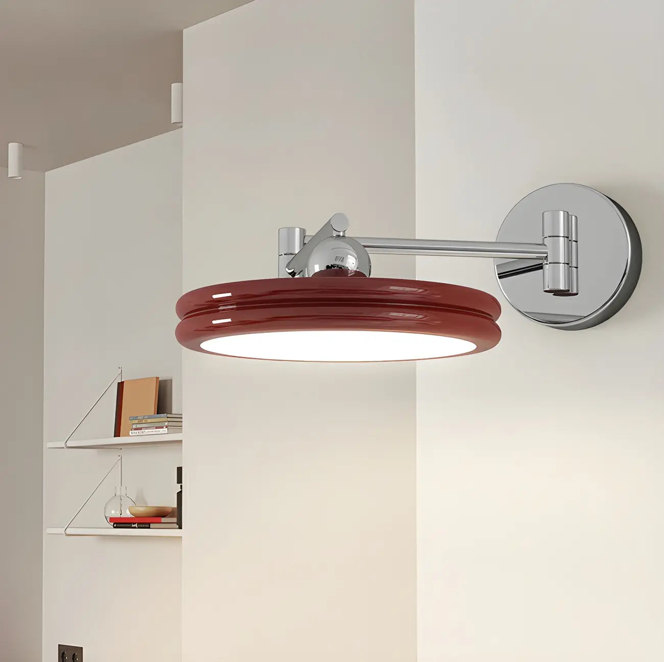 Applique murale LED ronde à bras articulé à 2 couches pour chambre