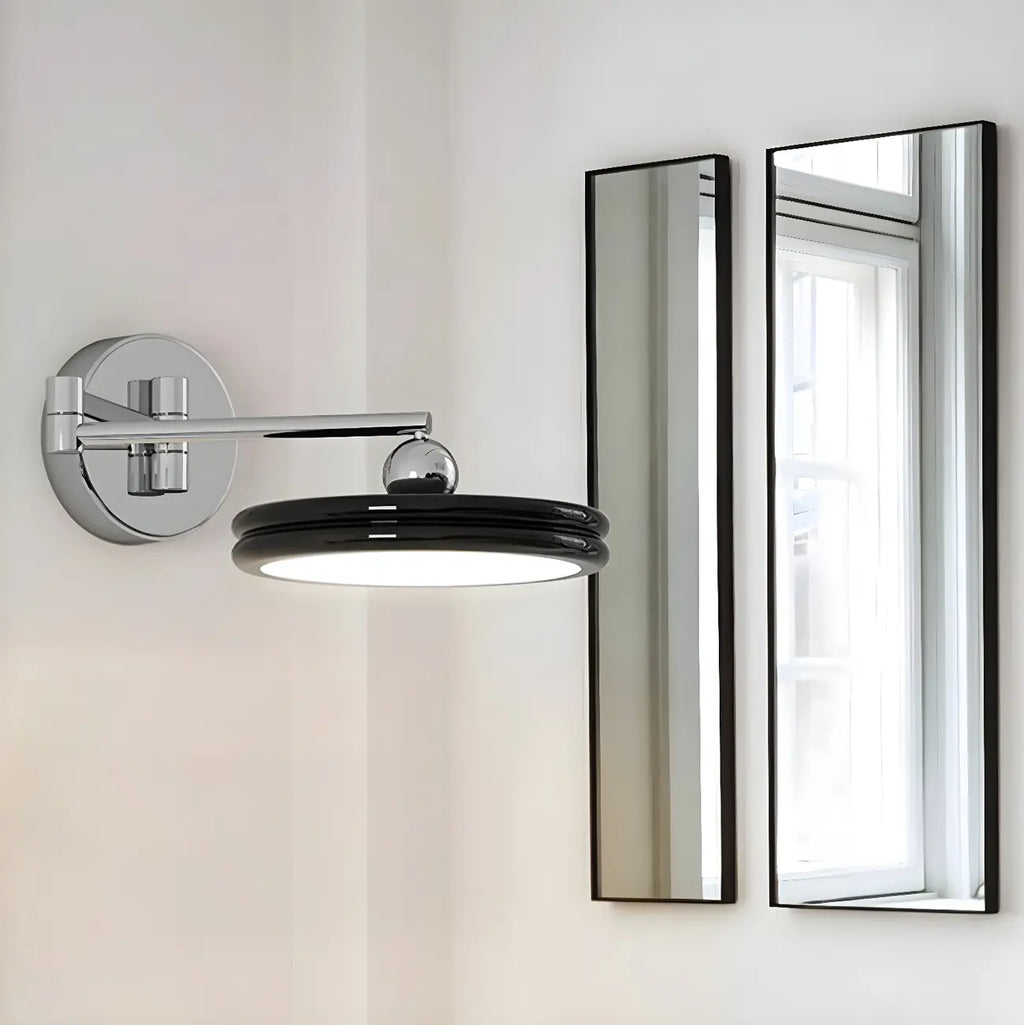 Applique murale LED ronde à bras articulé à 2 couches pour chambre