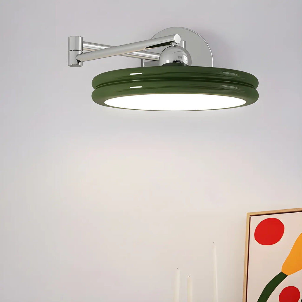 Applique murale LED ronde à bras articulé à 2 couches pour chambre