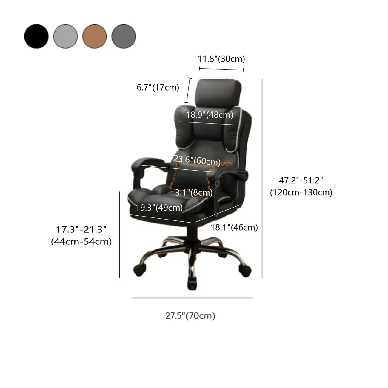 Fauteuil de bureau ergonomique inclinable en cuir marron