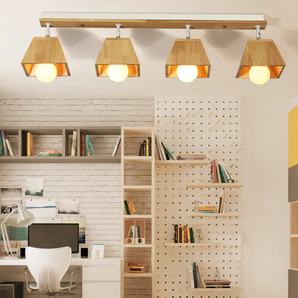 Projecteur sur rail en bois à 4 spots LED modernes à tête orientable