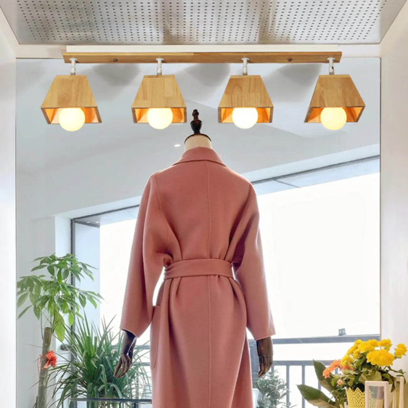 Projecteur sur rail en bois à 4 spots LED modernes à tête orientable