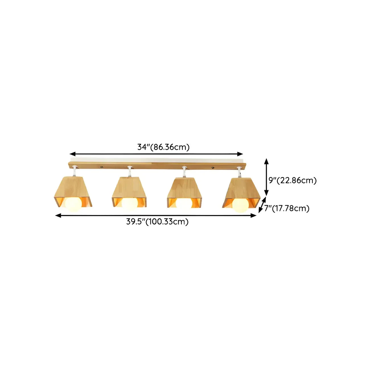 Projecteur sur rail en bois à 4 spots LED modernes à tête orientable