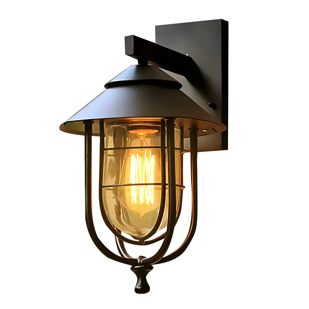 Lanterne murale extérieure cylindrique en métal noir industriel avec verre