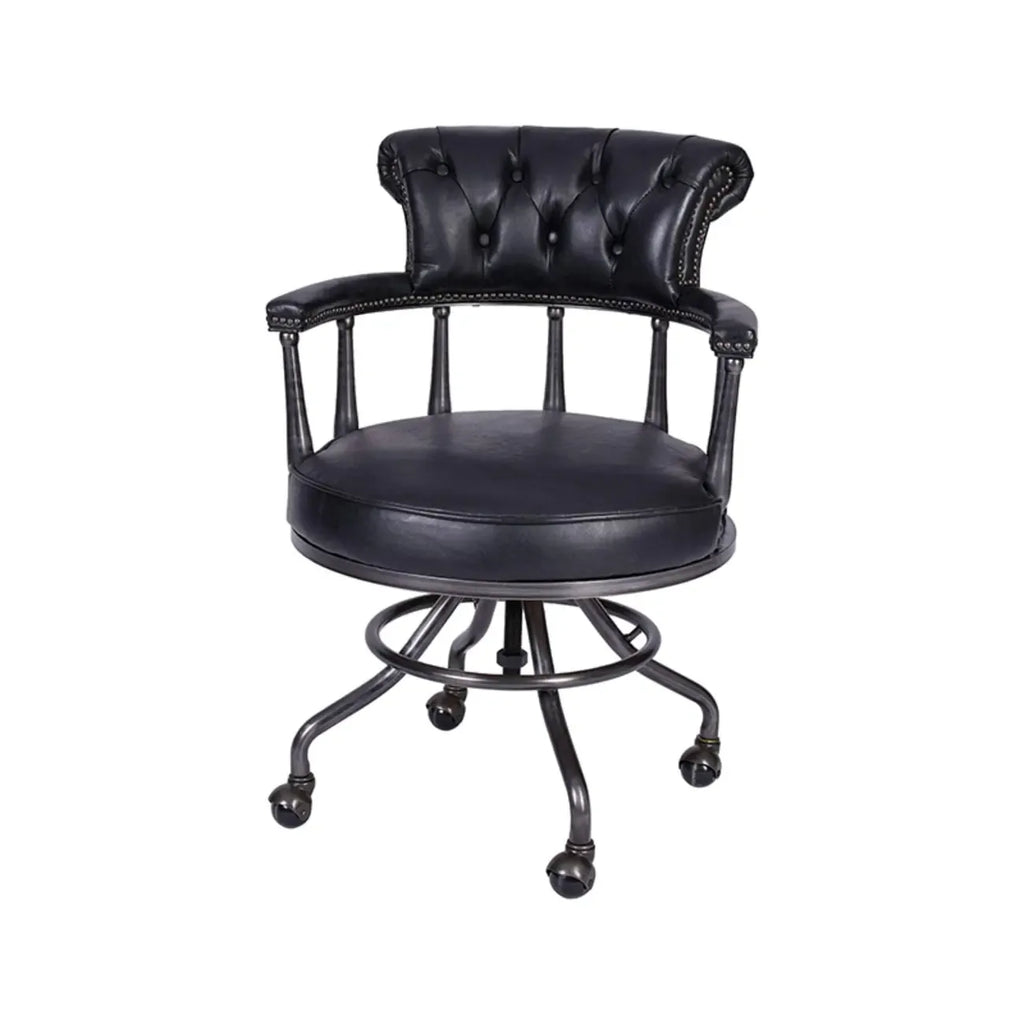 Fauteuil de bureau Chesterfield noir en cuir antique