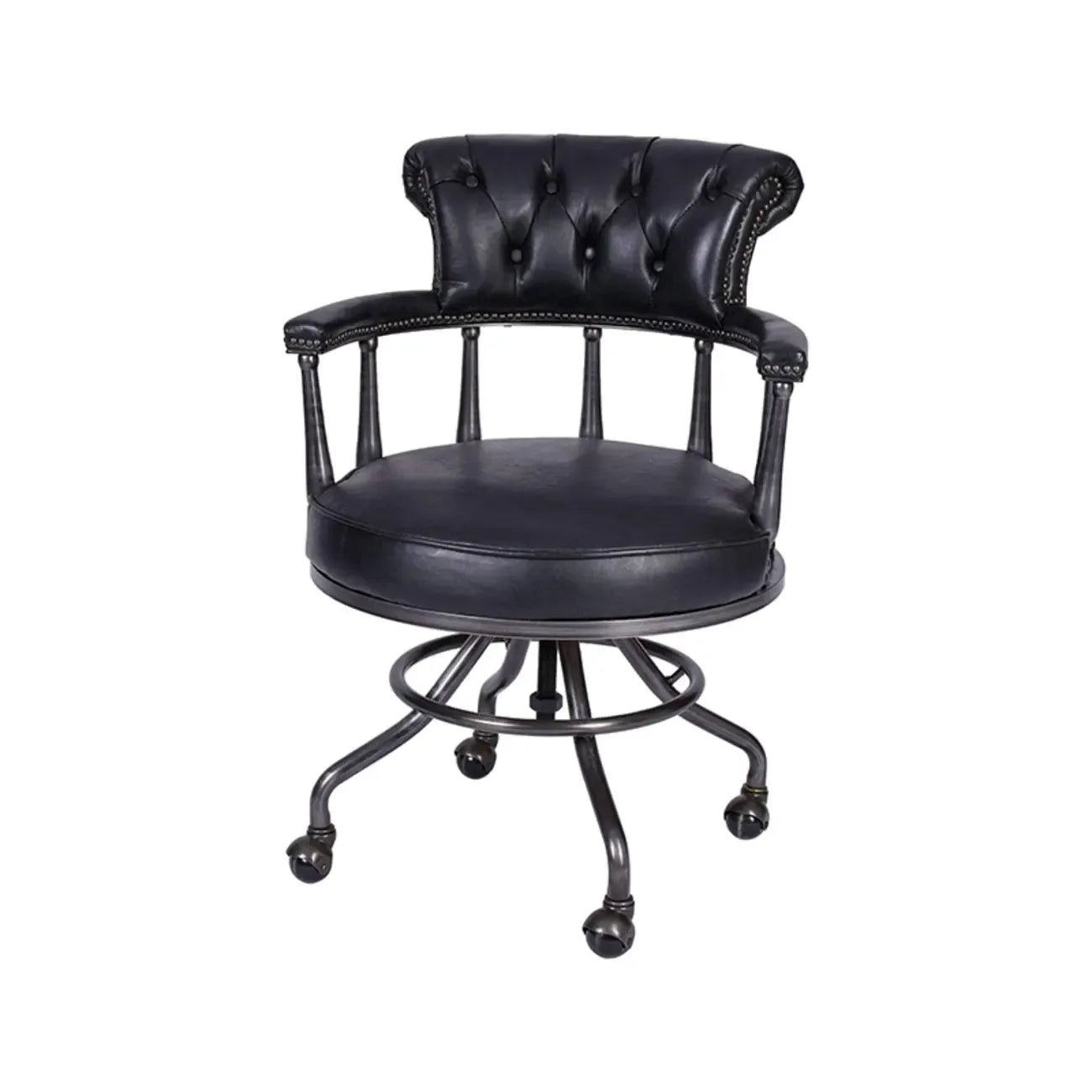 Fauteuil de bureau Chesterfield noir en cuir antique