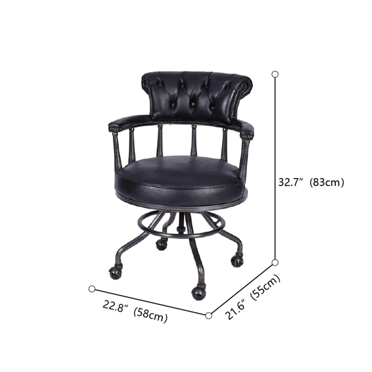 Fauteuil de bureau Chesterfield noir en cuir antique