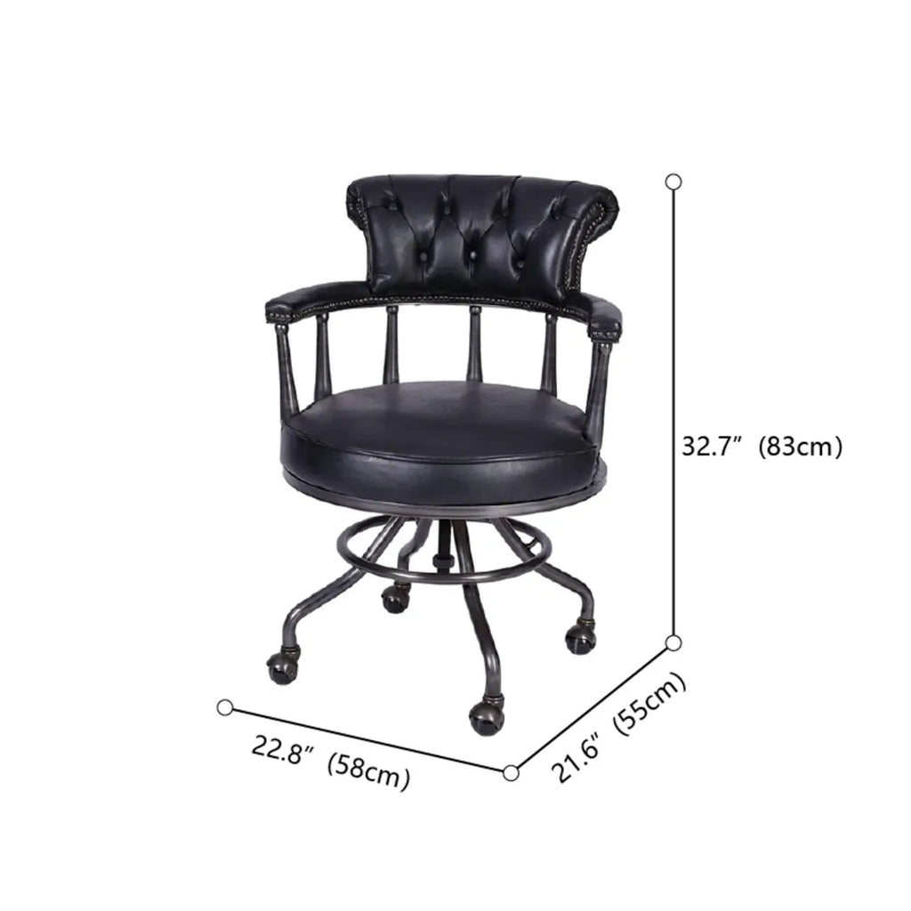 Fauteuil de bureau Chesterfield noir en cuir antique