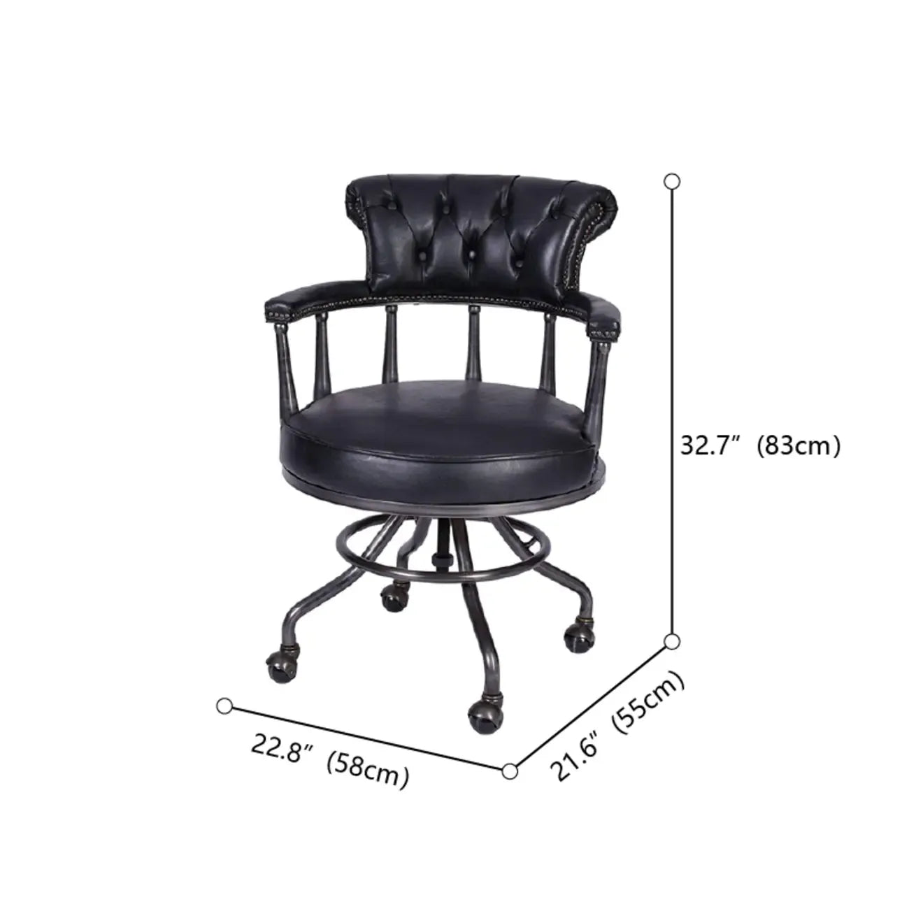 Fauteuil de bureau Chesterfield noir en cuir antique