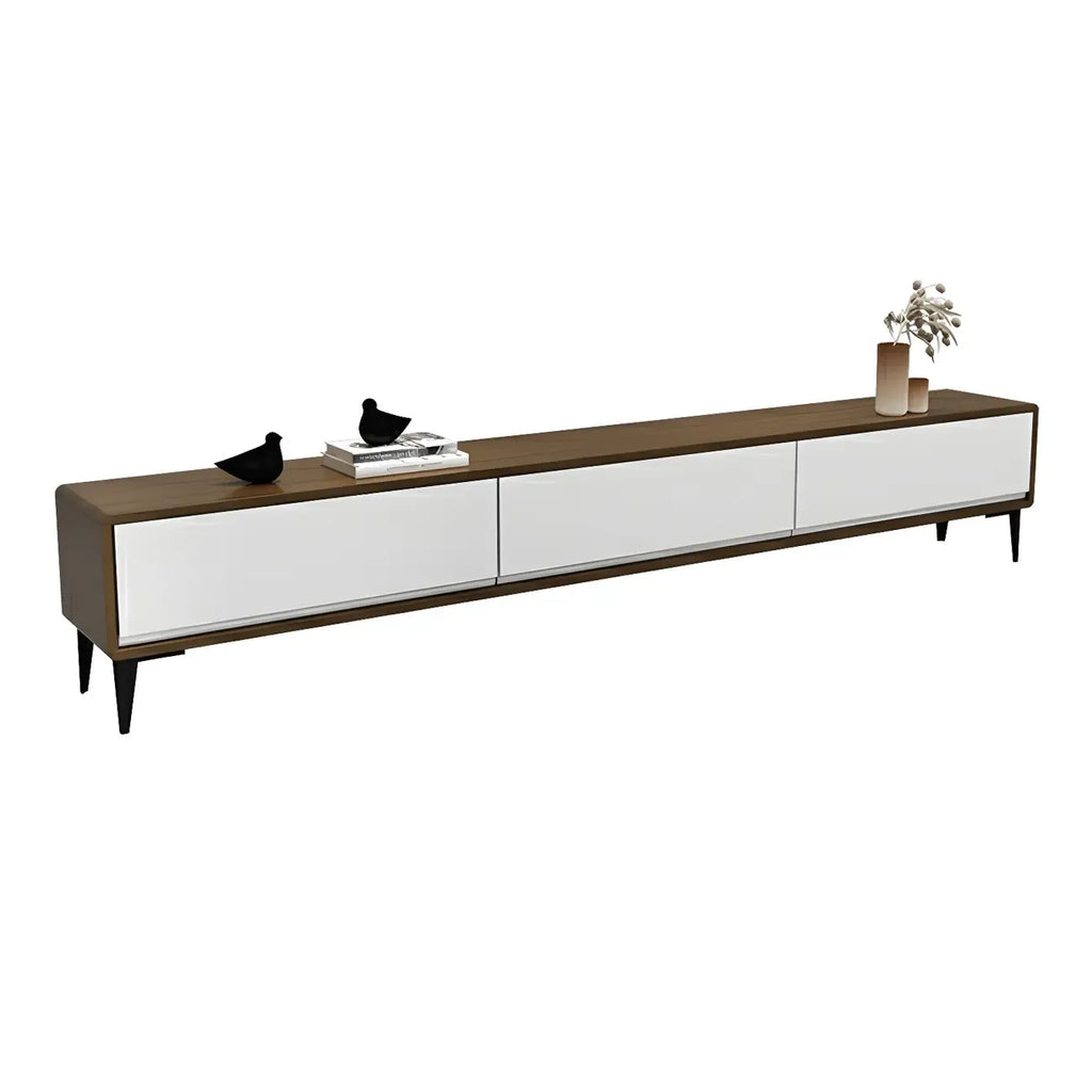 Meuble TV rectangulaire moderne marron à 3 tiroirs en pin, 63 pouces