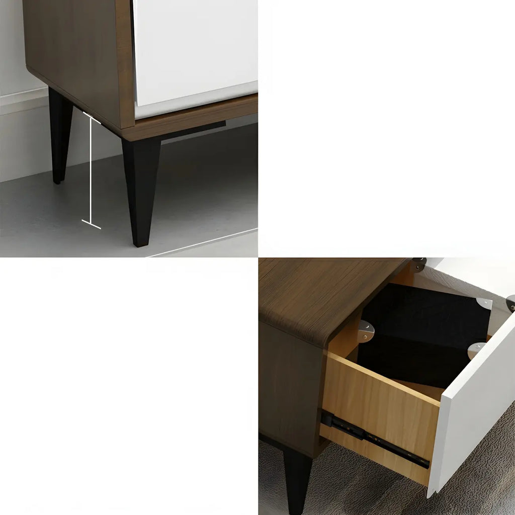 Meuble TV rectangulaire moderne marron à 3 tiroirs en pin, 63 pouces