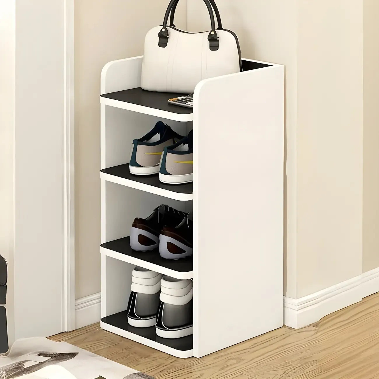 Étagère à chaussures ouverte moderne en bois blanc pour entrée