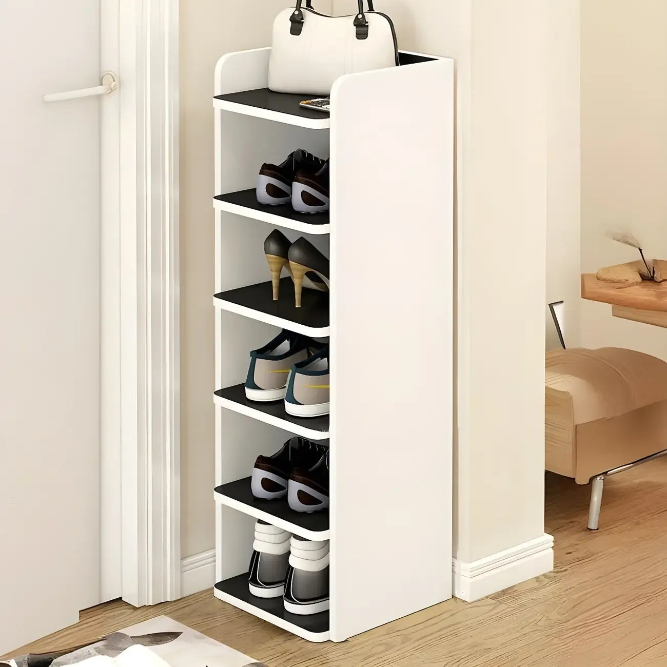 Étagère à chaussures ouverte moderne en bois blanc pour entrée