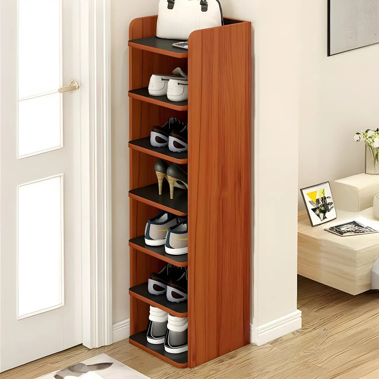 Étagère à chaussures ouverte moderne en bois blanc pour entrée