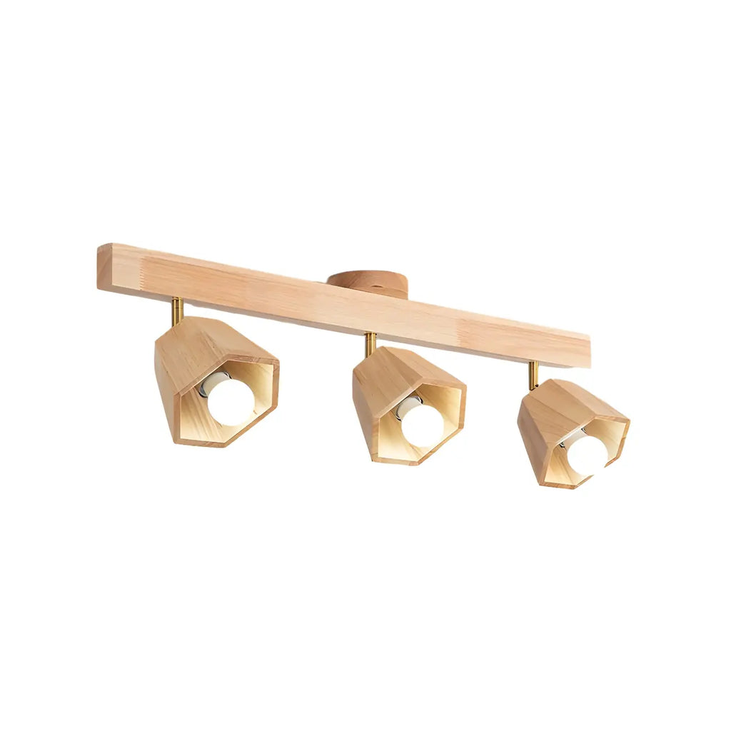 Spot sur rail semi-encastré réglable à 4 lampes en bois d'hévéa naturel