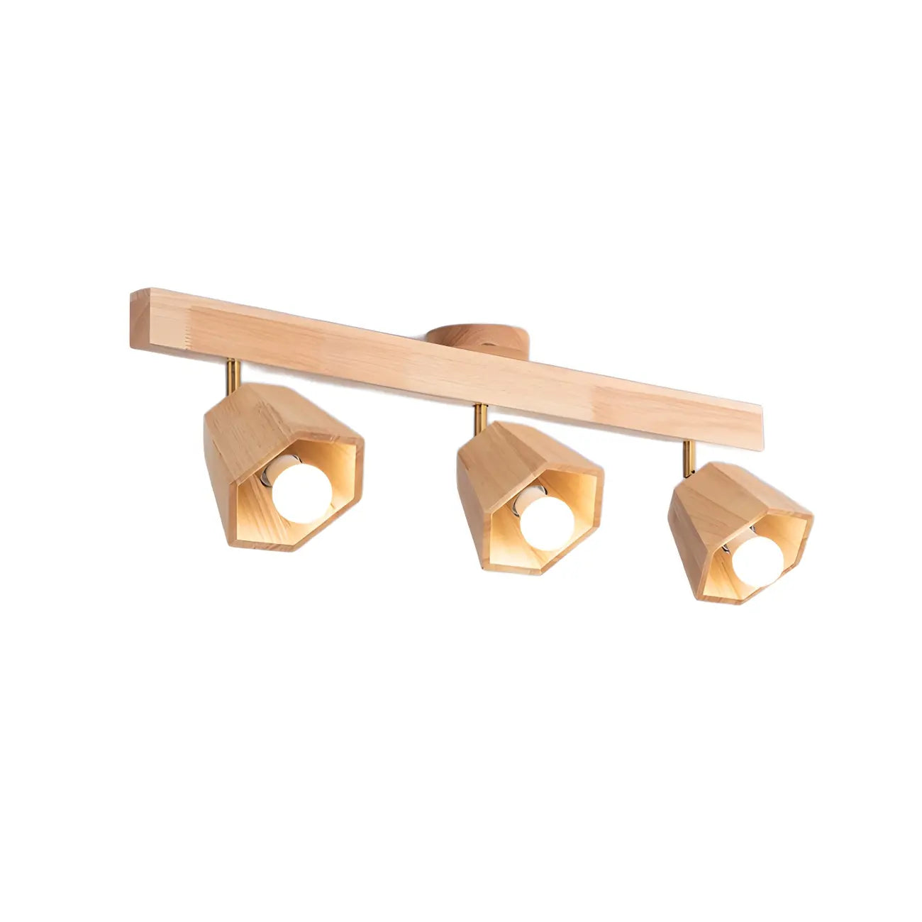 Spot sur rail semi-encastré réglable à 4 lampes en bois d'hévéa naturel