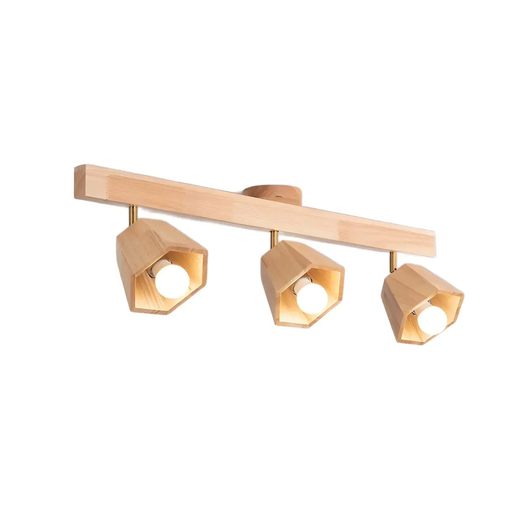 Spot sur rail semi-encastré réglable à 4 lampes en bois d'hévéa naturel