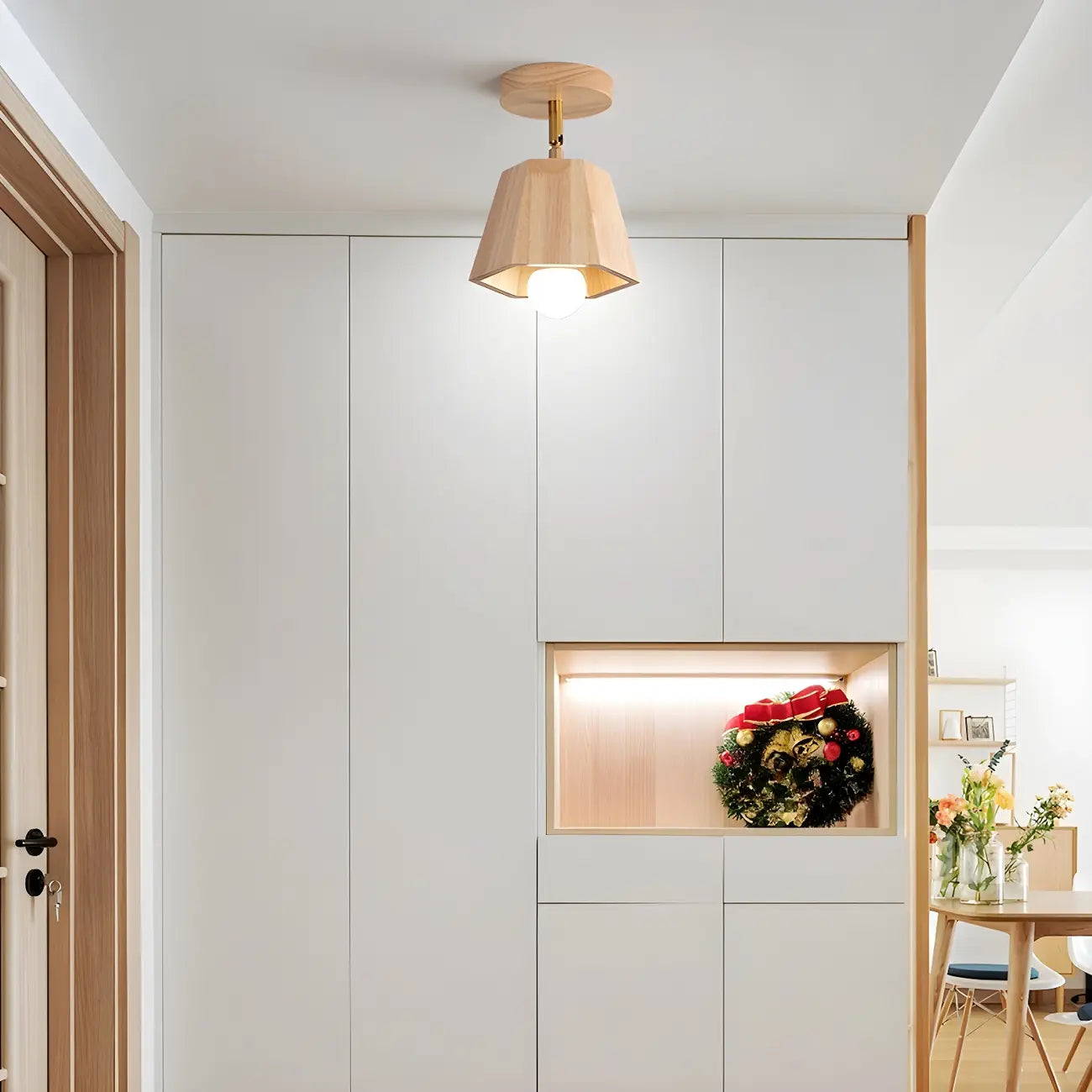 Spot sur rail semi-encastré réglable à 4 lampes en bois d'hévéa naturel