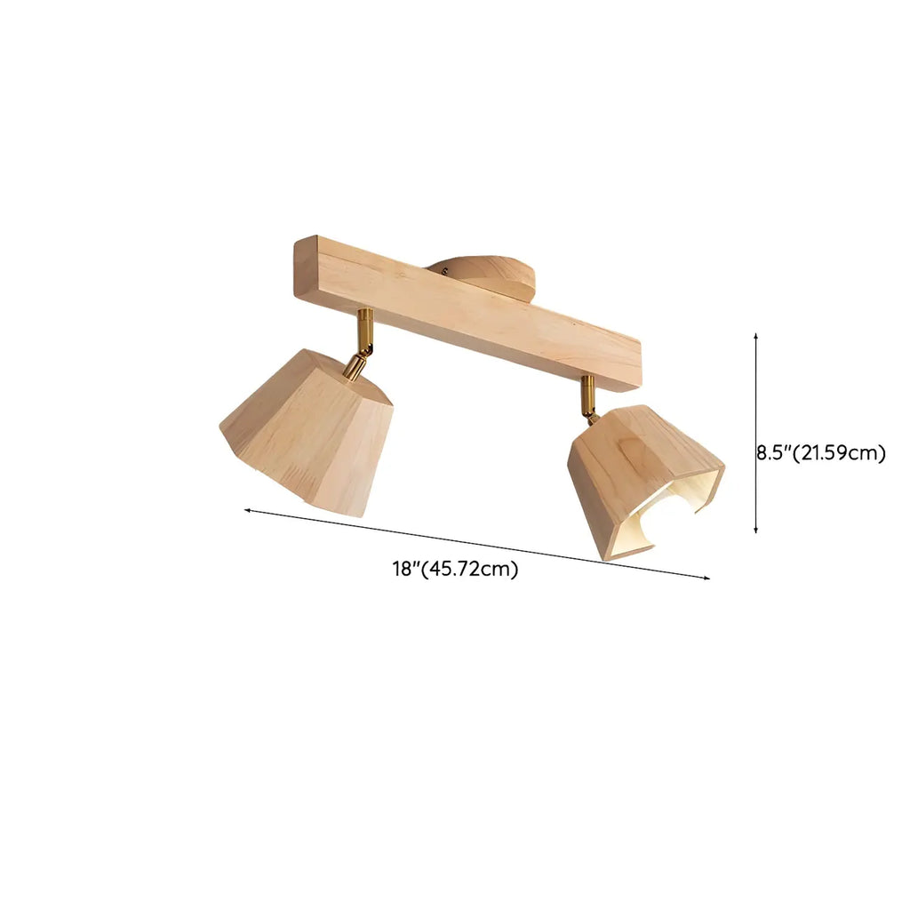 Spot sur rail semi-encastré réglable à 4 lampes en bois d'hévéa naturel