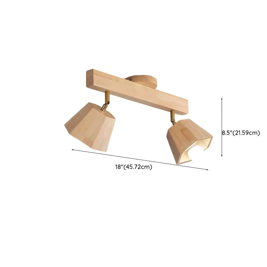 Spot sur rail semi-encastré réglable à 4 lampes en bois d'hévéa naturel