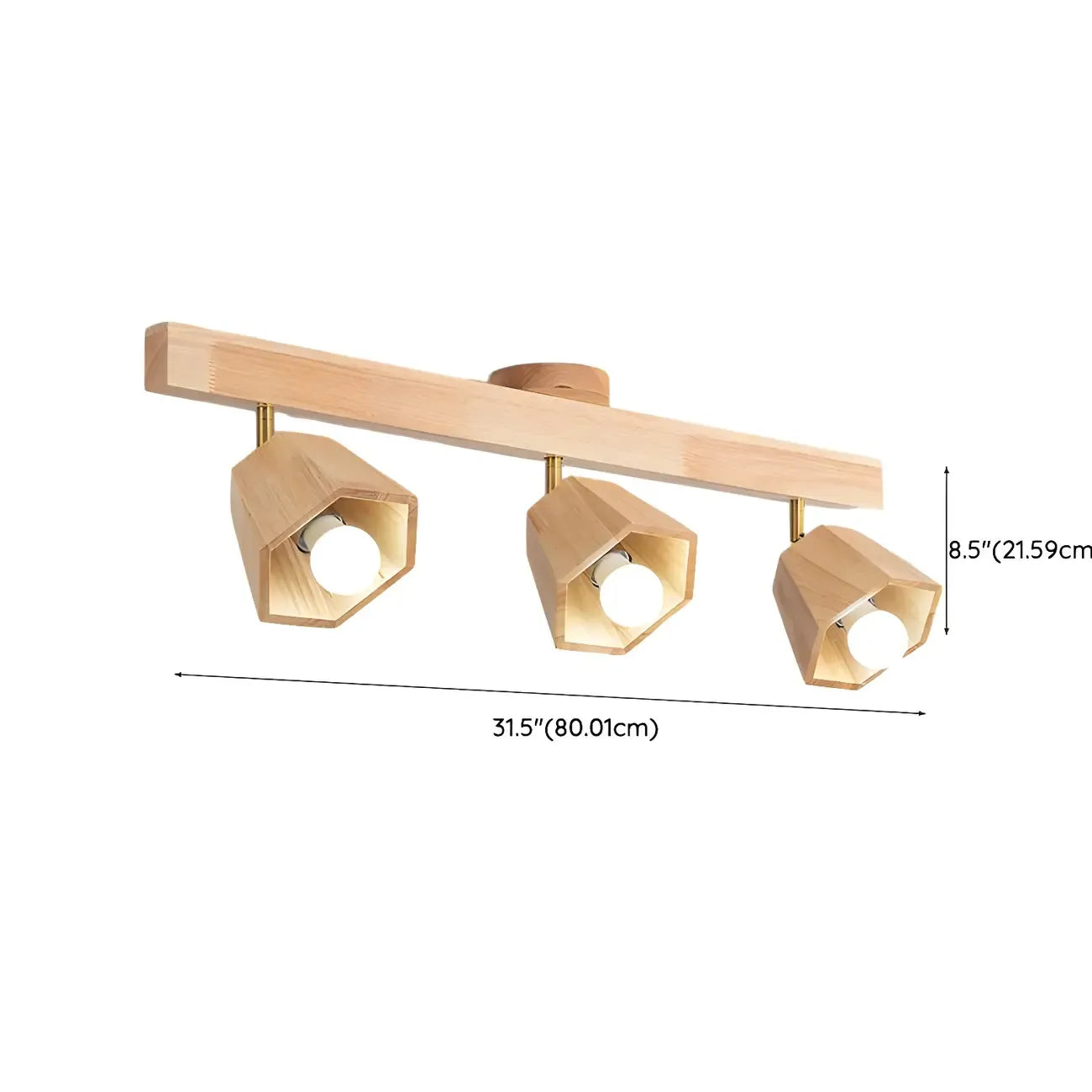 Spot sur rail semi-encastré réglable à 4 lampes en bois d'hévéa naturel