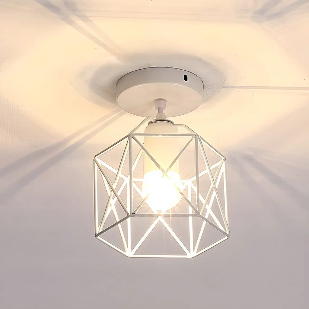 Plafonnier semi-encastré industriel géométrique en métal doré